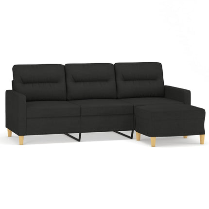 3-sitssoffa med fotpall Svart 180 cm tyg