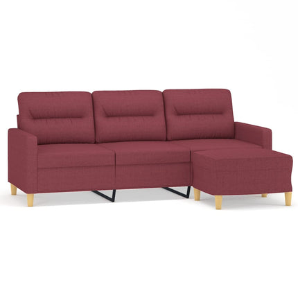 3-sitssoffa med fotstöd vinröd 180 cm tyg