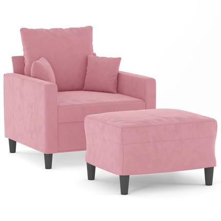 Fåtölj med fotpall rosa 60 cm sammet