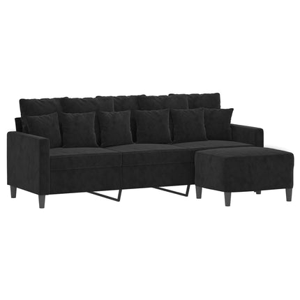 3-sitssoffa med fotpall svart 180 cm sammet