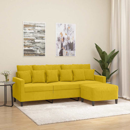 3-sitssoffa med fotpall gul 180 cm sammet