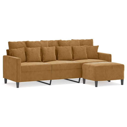 3-sitssoffa med fotpall brun 180 cm sammet