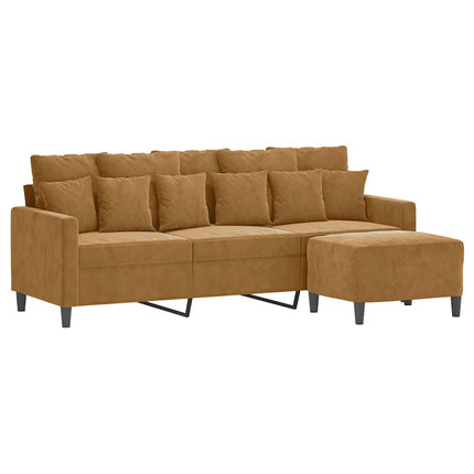3-sitssoffa med fotpall brun 180 cm sammet