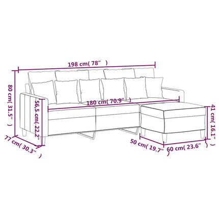 3-sitssoffa med fotpall brun 180 cm sammet