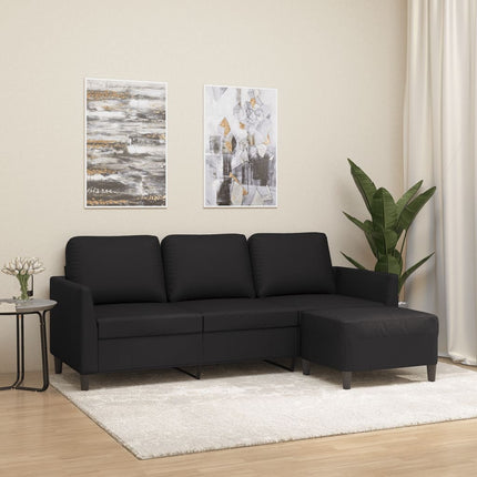 3-sitssoffa med fotpall Svart 180 cm Konstläder