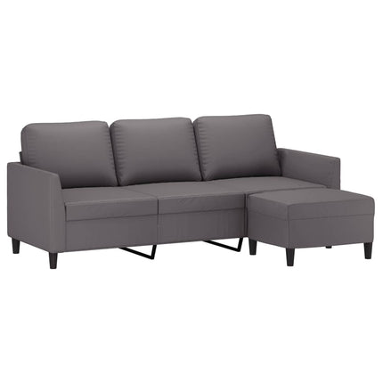 3-sitssoffa med fotpall grå 180 cm konstläder