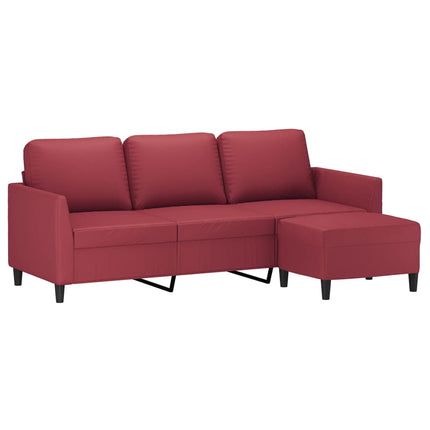 3-sitssoffa med fotpall vinröd 180 cm konstläder