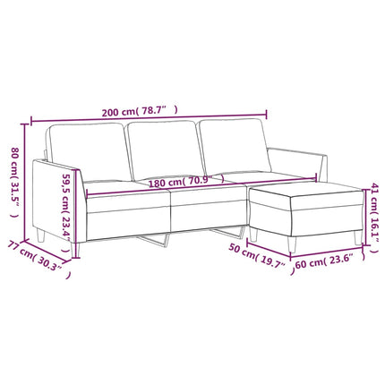 3-sitssoffa med fotpall vinröd 180 cm konstläder