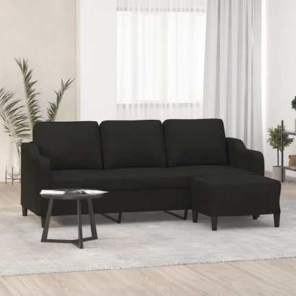 3-sitssoffa med fotpall Svart 180 cm tyg