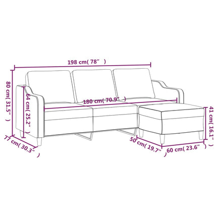 3-sitssoffa med fotpall Ljusgul 180 cm tyg