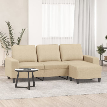 3-sitssoffa med fotpall Gräddvit 180 cm tyg