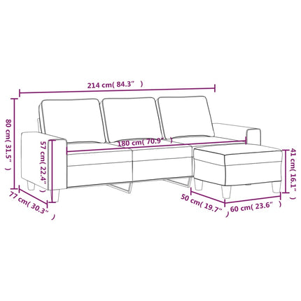 3-sitssoffa med fotpall Brun 180 cm tyg