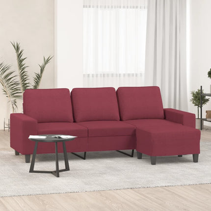 3-sitssoffa med fotstöd vinröd 180 cm tyg