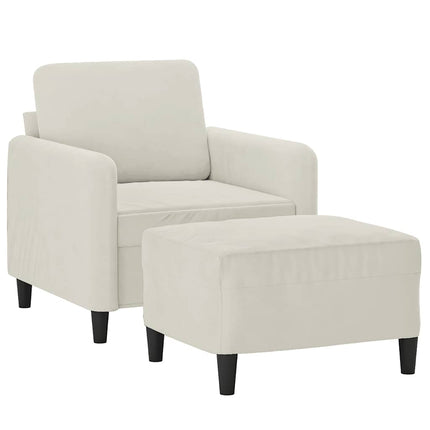 Fåtölj med fotpall Gräddvit 60 cm sammet