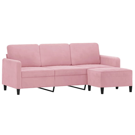 3-sitssoffa med fotpall rosa 180 cm sammet