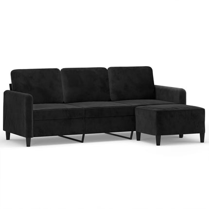 3-sitssoffa med fotpall svart 180 cm sammet