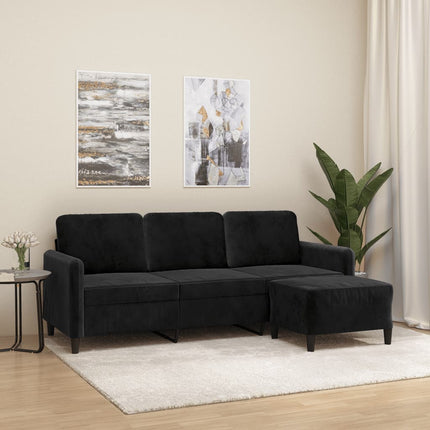 3-sitssoffa med fotpall svart 180 cm sammet