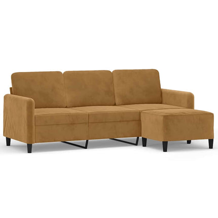 3-sitssoffa med fotpall brun 180 cm sammet