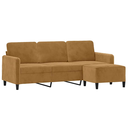 3-sitssoffa med fotpall brun 180 cm sammet