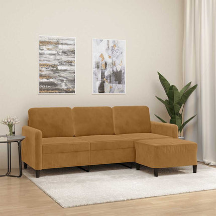 3-sitssoffa med fotpall brun 180 cm sammet