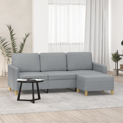 3-sitssoffa med fotpall ljusgrå 180 cm tyg