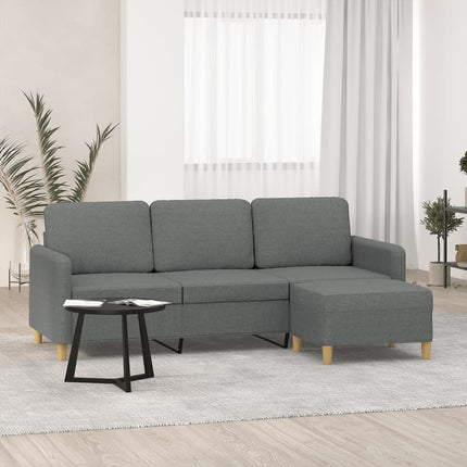 3-sitssoffa med fotpall Mörkgrå 180 cm tyg