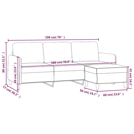 3-sitssoffa med fotpall Brun 180 cm tyg