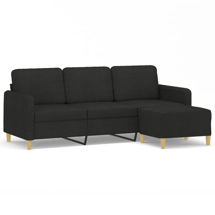 3-sitssoffa med fotpall Svart 180 cm tyg
