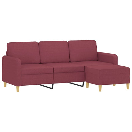 3-sitssoffa med fotstöd vinröd 180 cm tyg