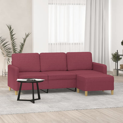 3-sitssoffa med fotstöd vinröd 180 cm tyg