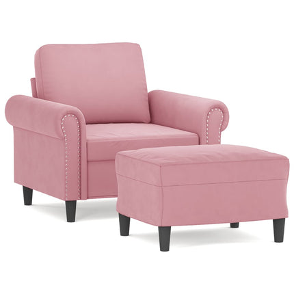 Fåtölj med fotpall rosa 60 cm sammet