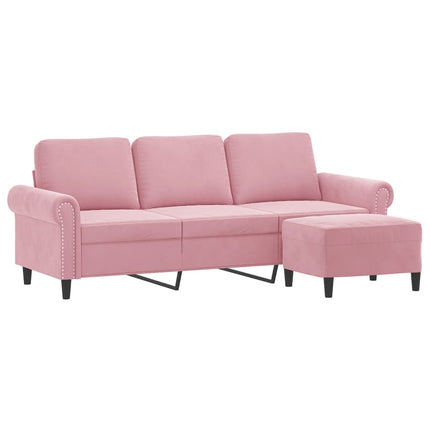 3-sitssoffa med fotpall rosa 180 cm sammet