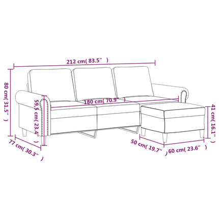 3-sitssoffa med fotpall svart 180 cm sammet