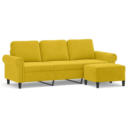 3-sitssoffa med fotpall gul 180 cm sammet