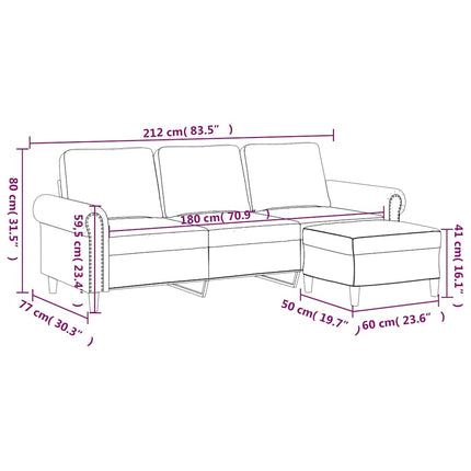 3-sitssoffa med fotpall brun 180 cm sammet