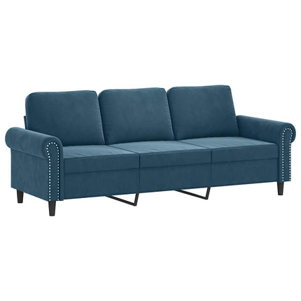 3-sitssoffa med fotpall blå 180 cm sammet