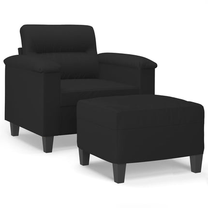 Fåtölj med fotpall svart 60 cm mikrofibertyg