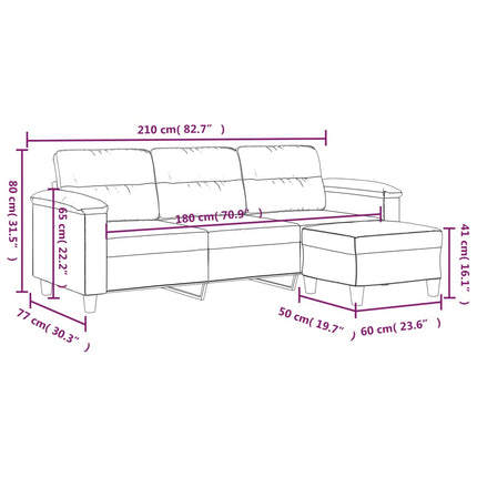 3-sitssoffa med fotpall svart 180 cm mikrofibertyg