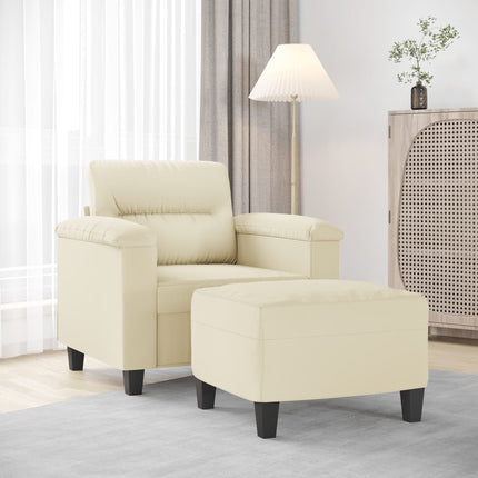 Fåtölj med fotpall gräddvit 60 cm konstläder