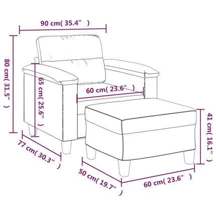 Fåtölj med fotpall grå 60 cm konstläder