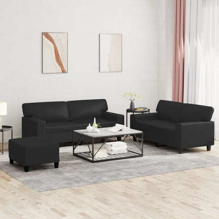 Soffgrupp 3 delar svart konstläder