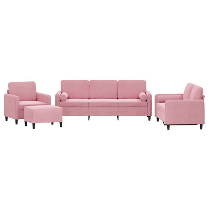 Soffgrupp med dynor 4 delar rosa sammet