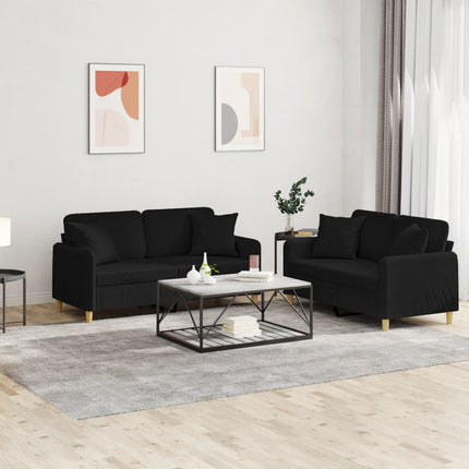 Soffgrupp med kuddar 2 delar svart tyg