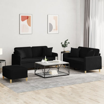 Soffgrupp med kuddar 3 delar svart tyg