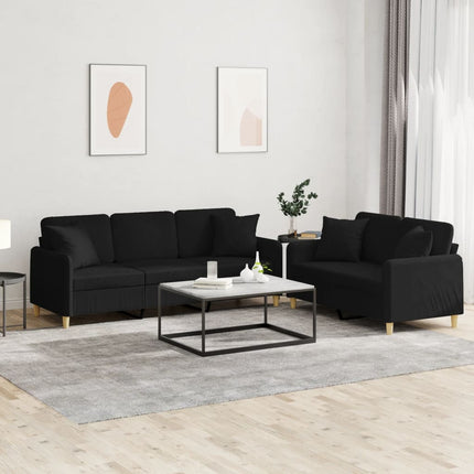 Soffgrupp med kuddar 2 delar svart tyg