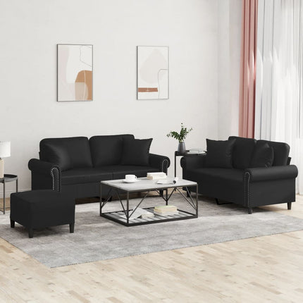 Soffgrupp med kuddar 3 delar svart konstläder