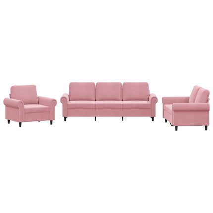 Soffgrupp med dynor 3 delar rosa sammet