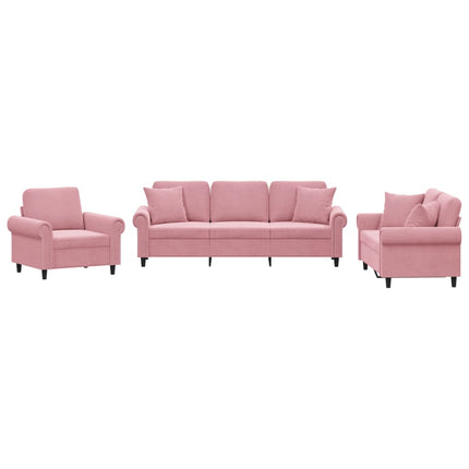 Soffgrupp med dynor 3 delar rosa sammet