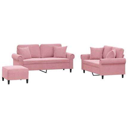 Soffgrupp med dynor 3 delar rosa sammet