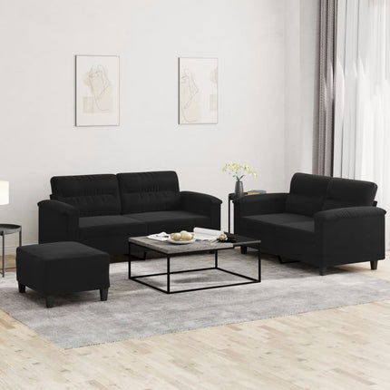 Soffgrupp med kuddar 3 delar svart mikrofibertyg